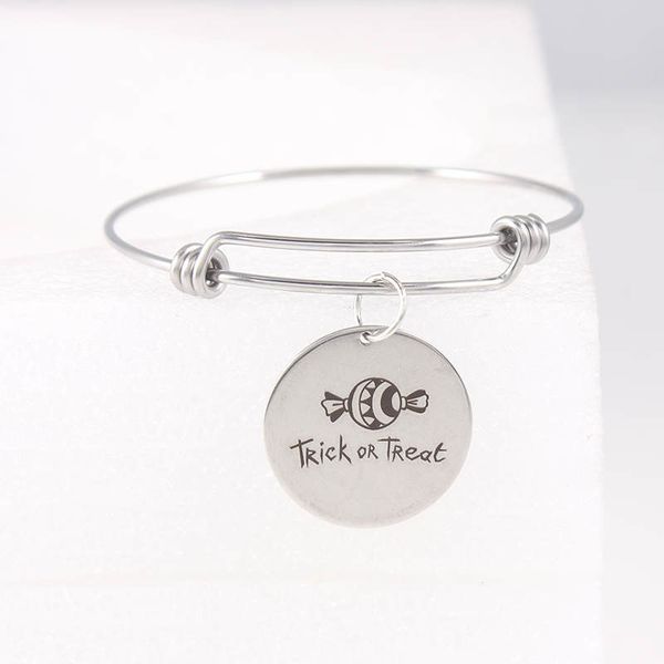 

1.6mm adjustable wire expandable bangle stainless steel trick or treat happy halloween charm bracelets for women jewelry gifts, Black
