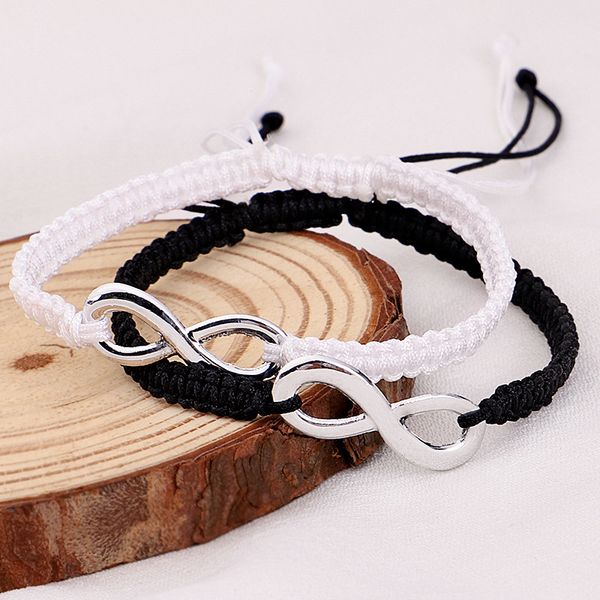 

charm bracelets 2pcs/set distance couple bracelet men women classic black white infinity love forever braslet handmade braided braclet, Golden;silver