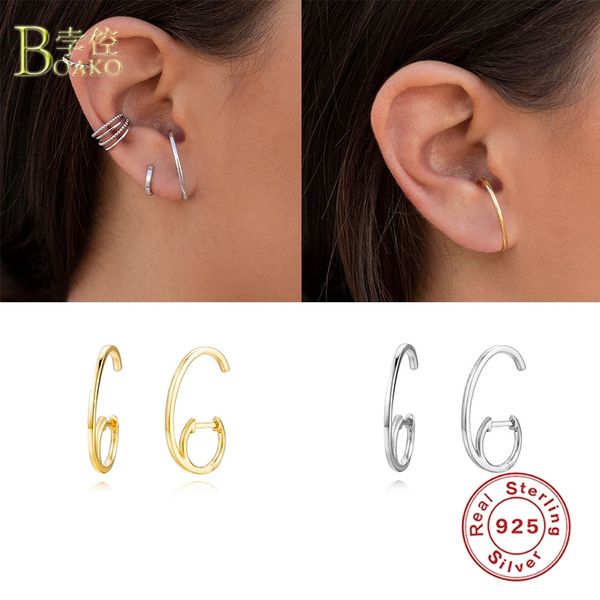 

hoop & huggie boako 925 sterling silver earrings for women cutout stud earring ear cuff earings earcuff luxury jewelry pendiente, Golden;silver