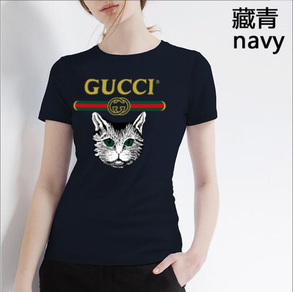 

ladies summer 2020 t-shirt a cat embroidered short-sleeved solid casual t-shirt a ladies cotton t-shirt s-4xl, White