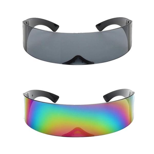 

2 pieces wrap mirror sunglasses futuristic glasses prop multi+gray, White;black