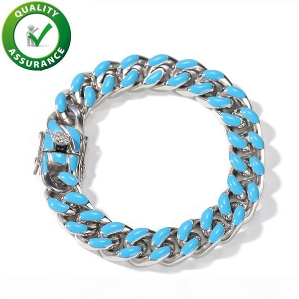 

luxury designer jewelry men bracelets 316l stainless steel hip hop jewelry gold silver cuban link chain bracelet colorful charm bangle rap, Black