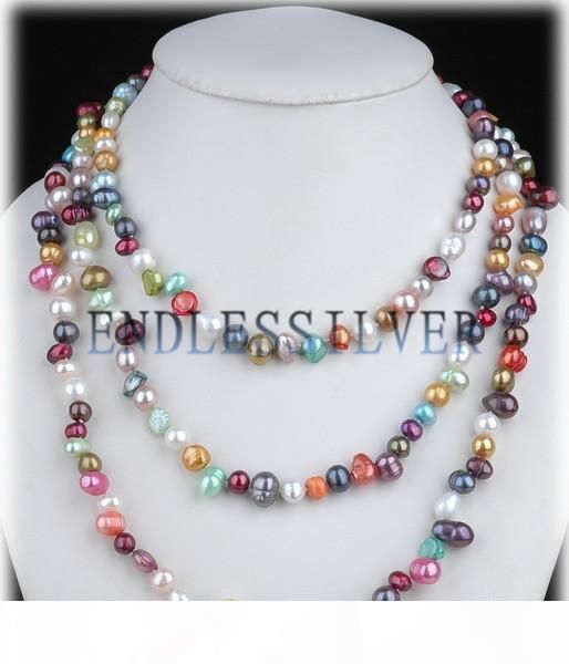 

xmas day jewelry mixed colors freshwater pearl necklace beaded long 60 inch colorful for pearl party, Silver