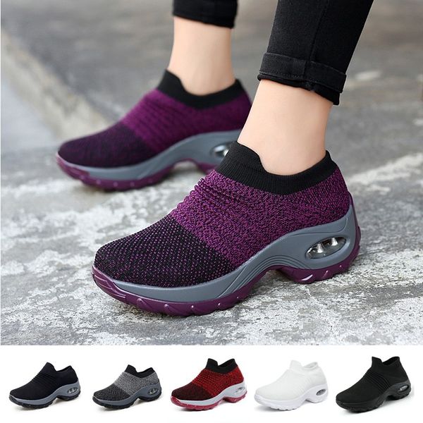 

womenfashionfitnesssneakersbreathablemeshcasualshoesplatformslip-onsneakerswalkingshakeshoes, Black