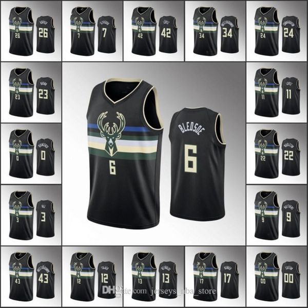 

Men Giannis Antetokounmpo Khris Milwaukee Middleton Eric Bledsoe nba Black 2020 Statement Bucks Custom Jersey