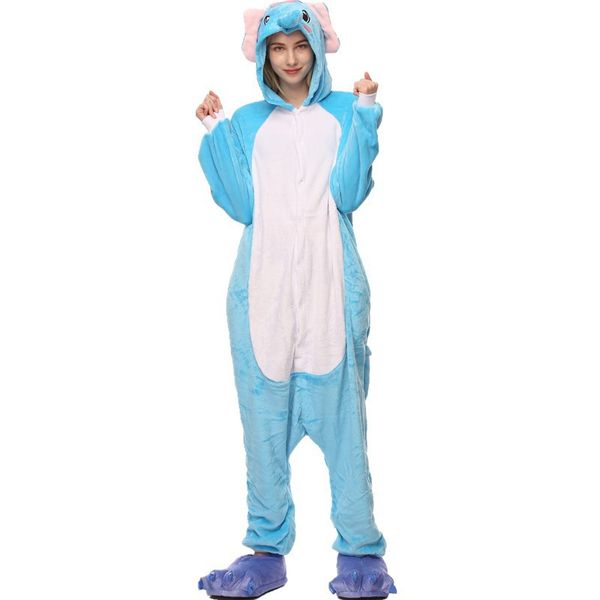 

flannel cartoon animal one-piece pajamas lovers red and green dinosaur stars pegasus thickening mascot costumes sleepwear pajamas elephant, Black;red