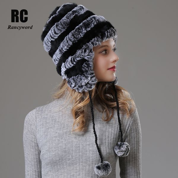 

beanie/skull caps [rancyword] winter hats beanie for women real rex fur hat warm ears cap natural 2021 rc1394, Blue;gray