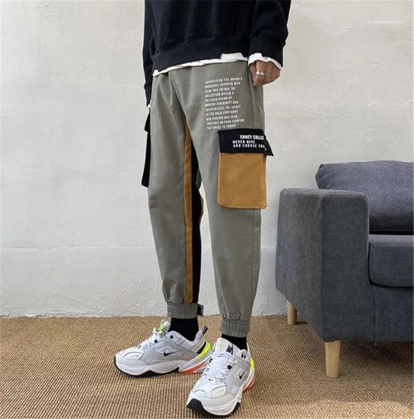 

pants sports pencil pantalones male harem pants slim fit 2020ss mens trousers fashion splice colors loose, Black