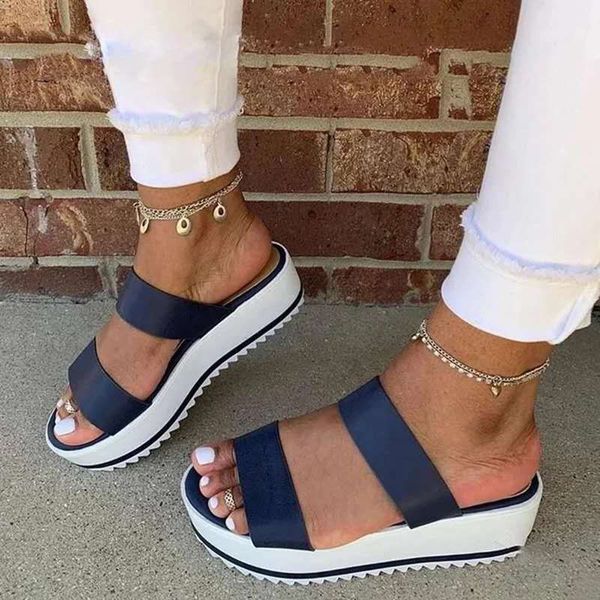 

summer women slippers platform high wedges open toe thick sole solid beach outdoor slides casual fashion sandals ladies shoes, Black