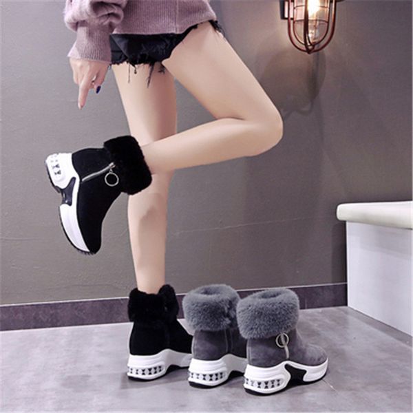

women snow boots winter platform side zip shoes ankle boots for women non-slip keep warm wool women's sneakers black gray 35-40