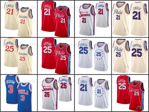 

philadelphia 76ers men 21 joel embiid 25 ben simmons nba men basketball jerseys, Black