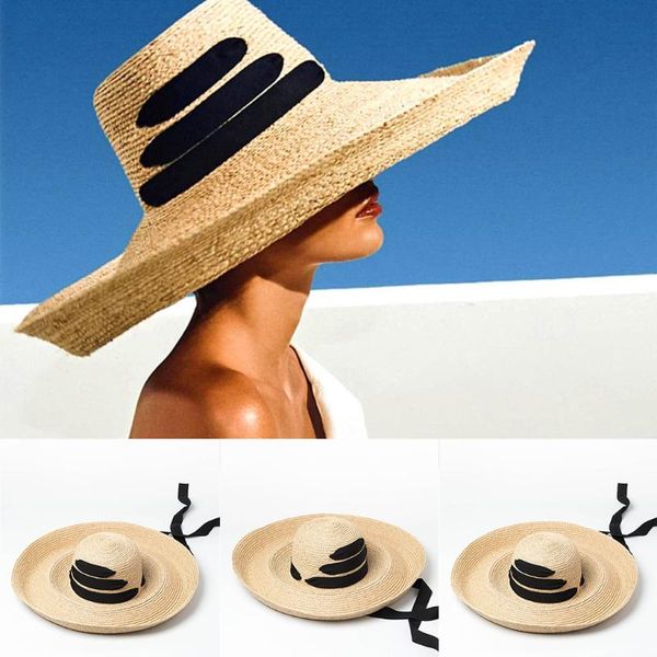 

wide brim hats beach hat casual women summer 2021 sun anti-uv protection foldable straw cap cover y711, Blue;gray