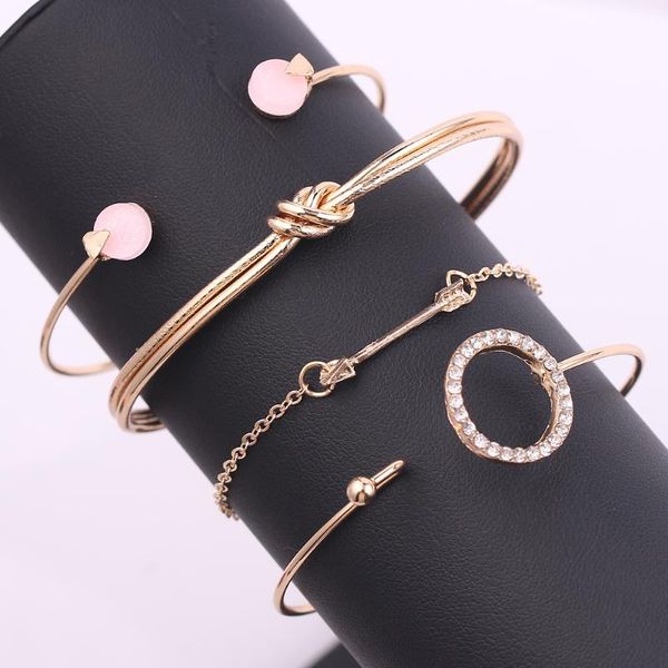 

4шт / set мода boho первоначально цепи стрелка узел круг розовый открытый браслет женщин для путешествий шарм бич ювелирные изделия, Black