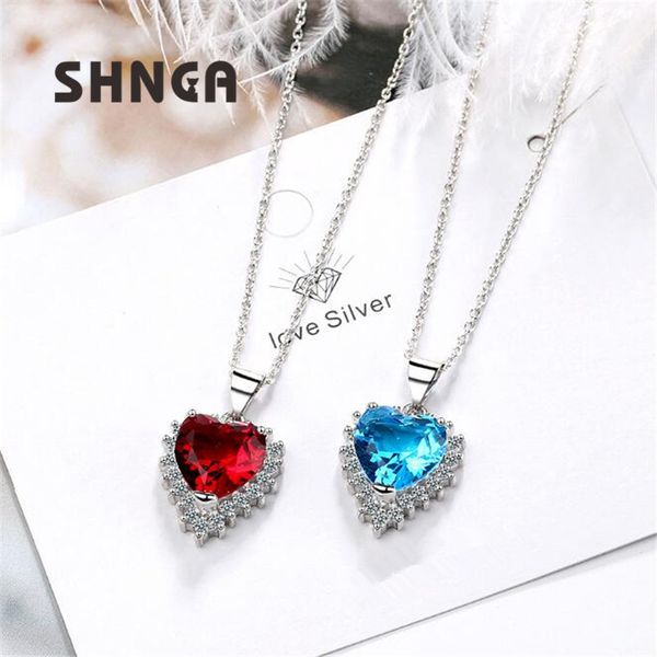 

100% real 925 sterling silver wedding jewelry necklace love shape cubic zirconia necklaces for women bn017