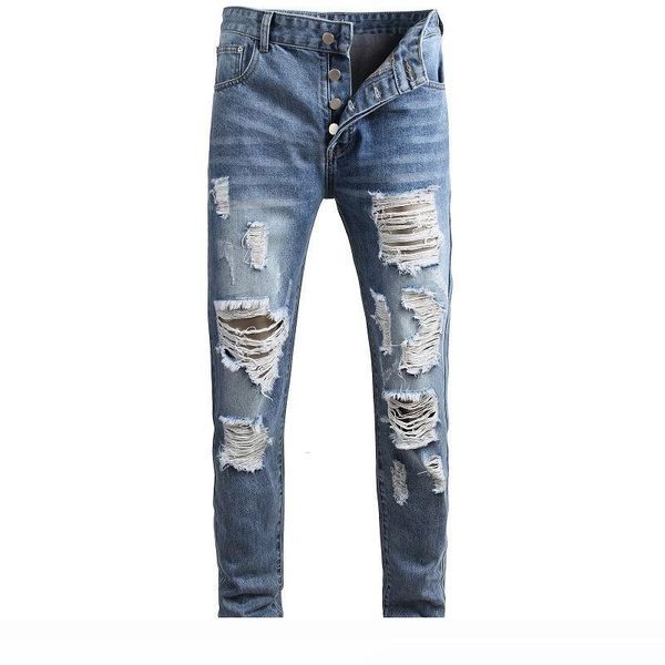 

men distressed ripped jeans fashion pants moto biker jeans regular straight denim blue jeans hip hop streetwear pants