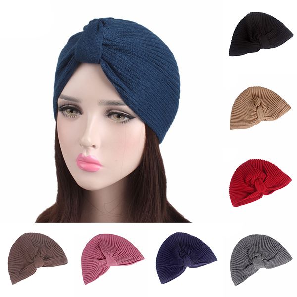 

beanie/skull caps 2021 winter women muslim scarf knitted wool warm turban chemo beanies headwear for cancer hair loss beanie, Blue;gray