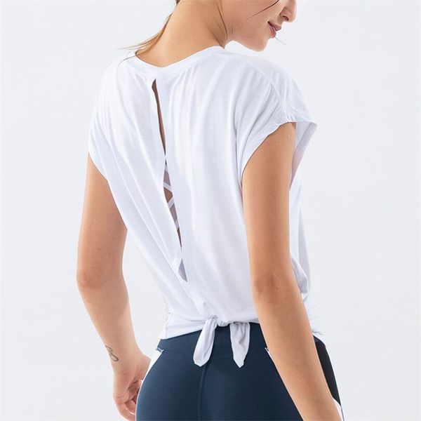 

yoga outfits back cardigan bandage hollow shirt loose workout women sleeveless gym t-shirt sports vest quick dry running tank, White;red