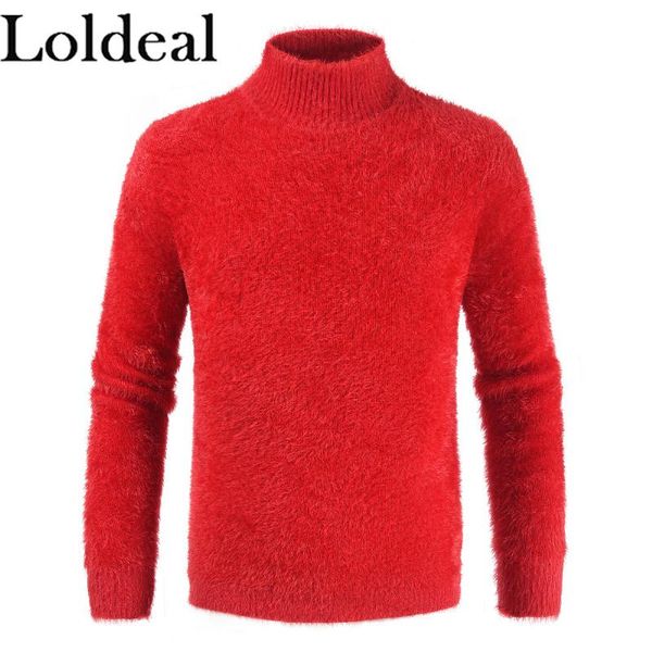 

loldeal fashion long-sleeved sweater men warm solid color high collar slim soft pullover, White;black