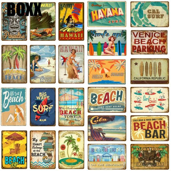 

2020 aloha комната tiki bar decor vintage cal surf poster life is пляж металлические знаки стены искусства картина тарелка seaside клуб нале