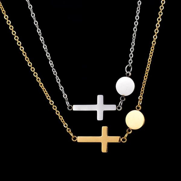 

fashion cross round pendant stainless steel chain necklace jewelry 3 colors for women girl anniversary festival gift, Silver