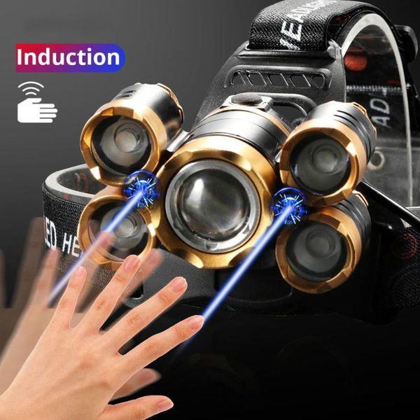 

most powerful led headlight headlamp 5led t6 head lamp power torch head light 18650 battery for camping, fishing