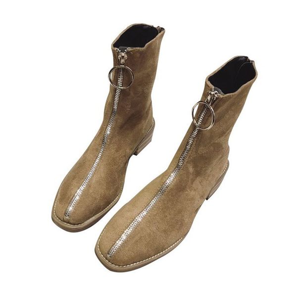 

martin boots motorcycle boots female british wind 2020 new autumn net red and thin shoes square head with thick zipper shoes, Black