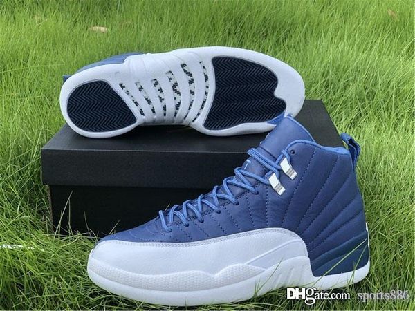 

high air authentic 12 indigo stone blue basketball shoes retro men legend blue obsidian 12s real carbon fiber sports sneakers with box