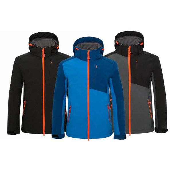 

men's hooded waterproof ski jacket softshell windproof winter coat snowboard skiing hiking jackets skiwear outdoor sportswear, Blue;black