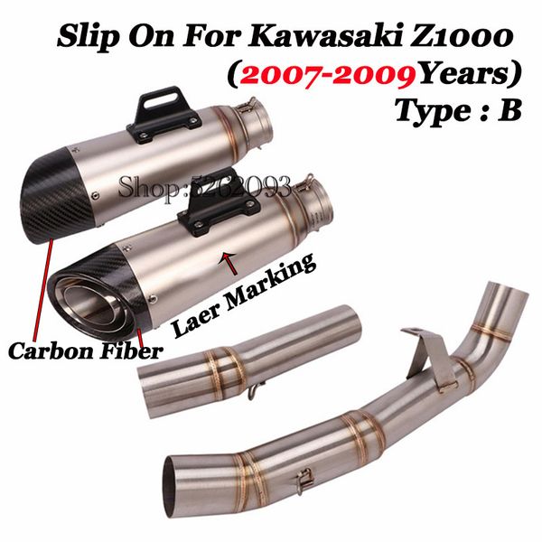 

full system motorcycle gp exhaust escape moto modified carbon muffler middle link pipe for z1000 2007 2008 2009