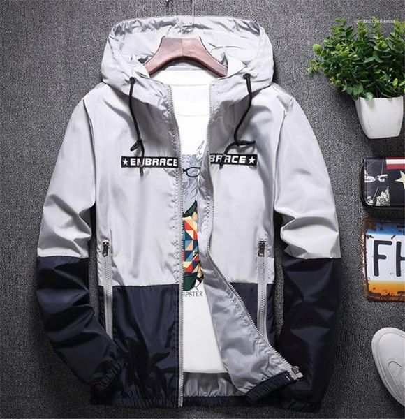 

print mens designer jackets fashion mulit color panelled mens hooded outwears casual zipper pockets males clothing letter, Black;brown