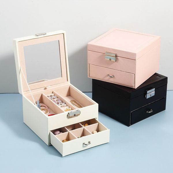 

jewelry box cosmetics storage box drawer jewelry earring necklace finishing display storage, Pink;blue