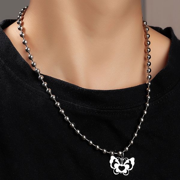 

new punk hip hop silver color round bead choker for women hollow butterfly pendant necklace 2020 statement clavicle chain collar