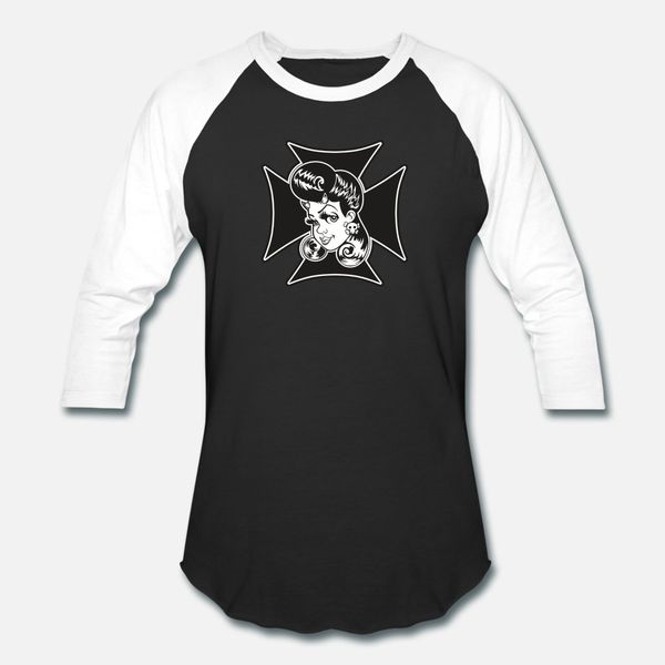 

rockabella pin up girl with iron cross t shirt men loose 100% cotton crew neck normal loose new style summer style pattern