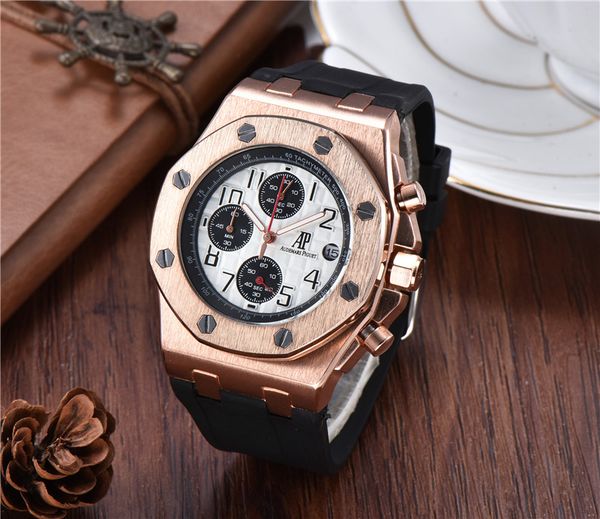 

18 all subdials work mens watches stainless steel quartz ap wristwatches satch luxury watch, Black