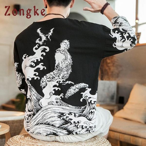 

zongke chinese style linen t shirt men tshirt men t-shirt harajuku funny t shirts men half sleeve clothes 2020 summer 5xl cx200617, White;black