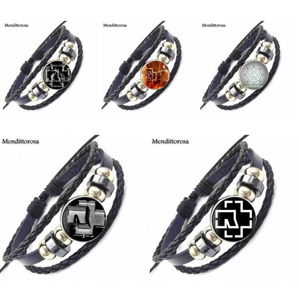 

ej glaze glass cabochon black leather bracelet bangle statement for women girl gift rock band logo, Red;blue