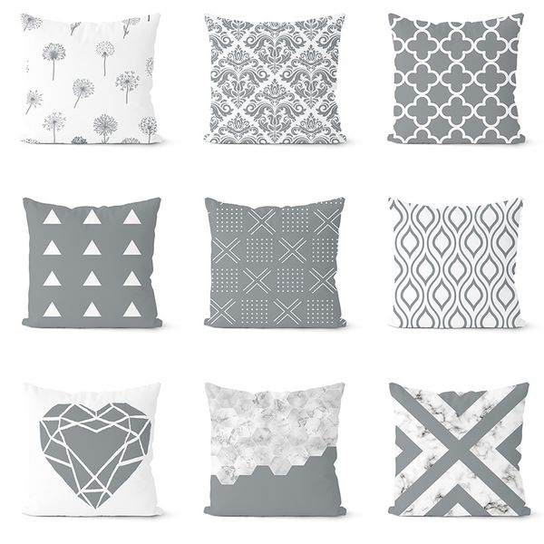 

nordic gray geometric printed pillow case cover square polyester pillowcase 45*45cm decorative throw pillow case cover for home
