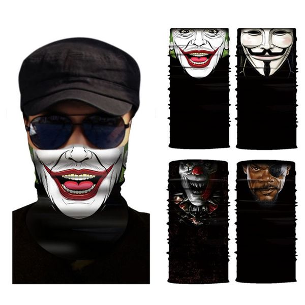 

3d seamless clown magic bandana neck gaiter summer thin ring scarves sun guard face headband scarf bicycle men, Black
