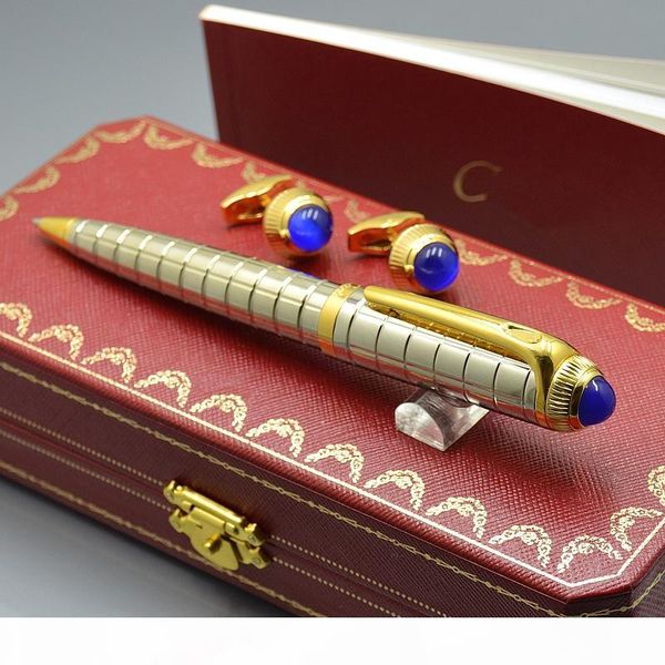 

christmas gift - luxury cartr branding ballpoint pen + men shirt cufflinks for groomsman wear jewelry cuff links with original box, Silver