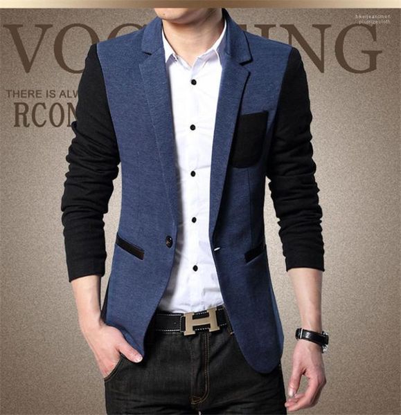 

designer single button casual cloth contrast color plus hommes jacket fashion panelled man leisure suit blazer, White;black