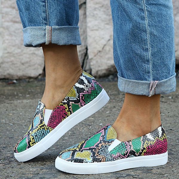 

women's flats spring 2020 snakeskin leopard print shoes ladies fashion loafers shallow shoe flat young streetwear casual sneaker, Black