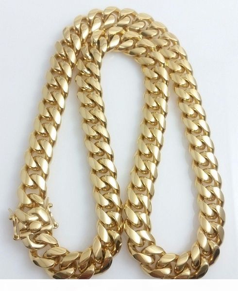 

stainless steel jewelry high polished miami cuban link necklace men punk 10 12 14mm curb chain dragon-beard clasp, Silver