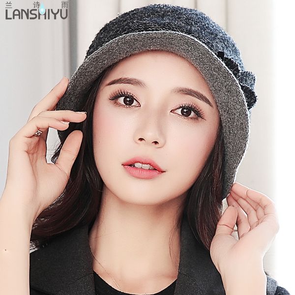 

wool hats for women autumn winter hats women beret bow wool beret cap warm dome fashion casual winter cap female gorro, Blue;gray