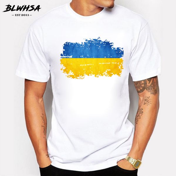 

blwhsa summer t shirt men nostalgic style ukraine national flag print short sleeve cotton o-neck ukraine fans cheer men t-shirt