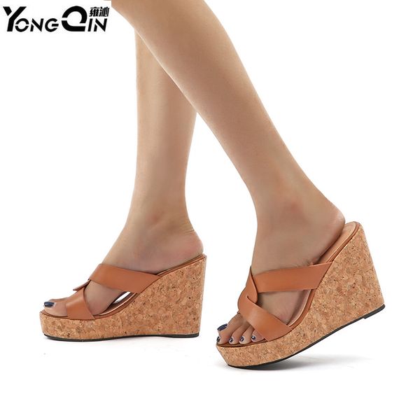 

summer new style sandals women wedges high heel patent leather slippers women, Black