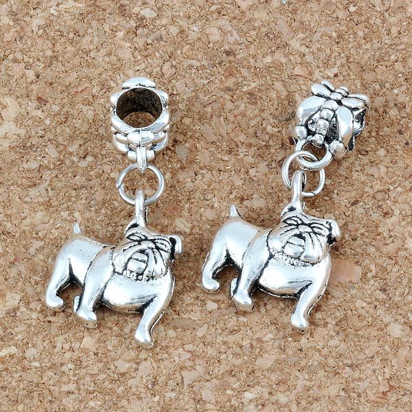 

mic .100pcs/lot dangle ancient silver cute bulldog charm big hole beads fit european charm bracelet jewelry 13x29mm, Bronze;silver
