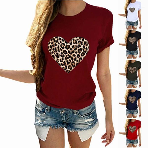 

tshirt casual luxury leopard print big love tees female clothing crew neck womens designer short sleeved, White