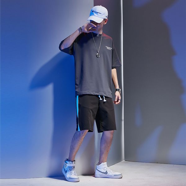 

men's new spring and summer shorts and short-sleeved cotton korean version of casual outerwear tracksuit suit factory outlets, White;black