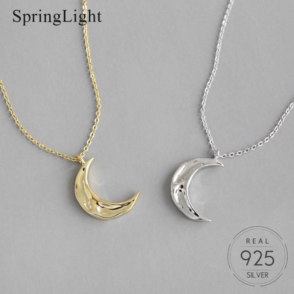 

chains springlight exquisite irregular surface moon necklace s925 sterling silver concave-convex handmade hammered pendant fine jewelry