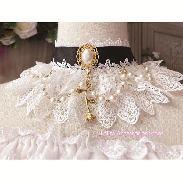 

handmade neckband gorgeous sweet lolita cute lace bow pearl chain necklace cosplay party princess neck pendant chain ornaments, Silver
